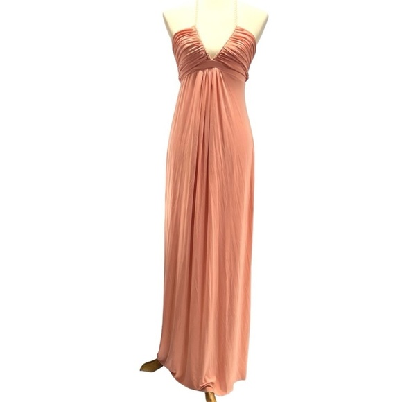 Misa Los Angeles Anya Peach Deep V Neck Ruched Halter Maxi Dress Women’s XS - Picture 6 of 16
